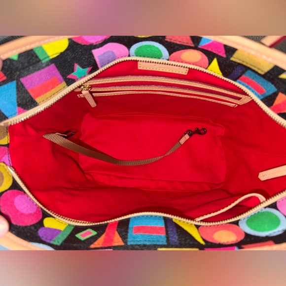 Dooney & Bourke Art Deco Black Multicolor Pebble Tote Shoulder Bag Leather Trim - Picture 3 of 16